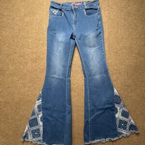 COWBOY HARDWARE GIRL'S BANDANA PRINT BELL BOTTOMS Size 16